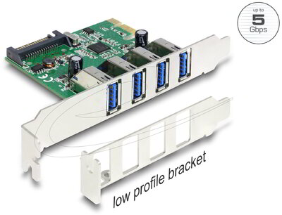 DELOCK - PCI Express x1 Kártya -4 x külső A-típusú USB hüvely USB 5 Gbps - 89360