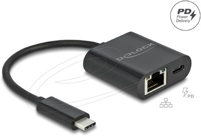 Delock - USB Type-C adapter Power Delivery porttal Gigabit LAN 10/100/1000 Mbps fekete - 66644