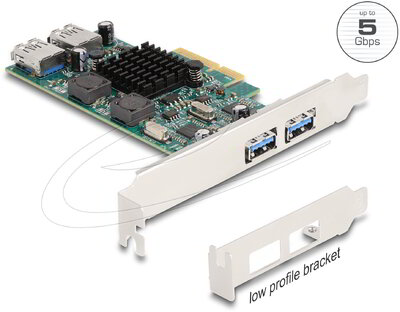 Delock - PCI Express x4 kártya - 2 x külső USB 5 Gbps A-típusú és 2 x belső USB 5 Gbps A-típusú kettős csatorna - alacsony profilú formatényező - 90282