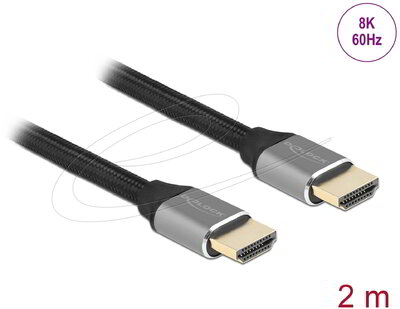 Delock - Ultra nagy sebességű HDMI kábel 48 Gbps 8K 60 Hz szürke 2 m tanúsítvánnyal - 83996
