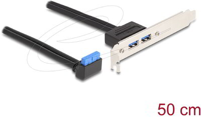 Delock - Hornyos konzolos kábel 1 db. USB 5 Gbps tűfejes anya 90 -ban hajlított végződéssel és 2 db. USB 5 Gbps A-típusú anya végződéssel 50 cm - 83015