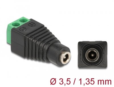Delock - Adapter, DC, 1,35 x 3,5 mm, csatlakozóhüvely > 2 tűs csatlakozóblokk - 66730