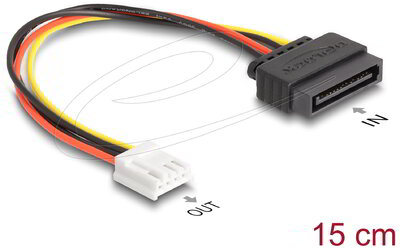 Delock - SATA tápkábel 15 tűs apa - 1 db. Floppy 4 tűs anya 15 cm - 66608
