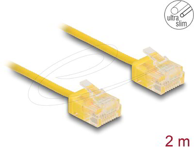 Delock - RJ45 hálózati kábel Cat.6 UTP ultravékony 2 m sárga rövid csatlakoztatókkal - 80912