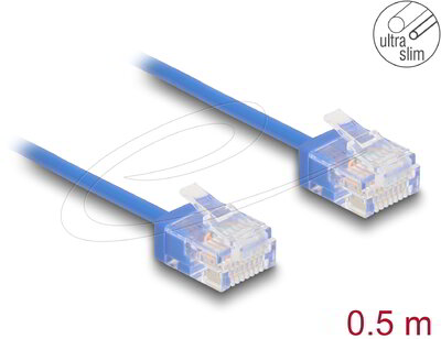 Delock - RJ45 hálózati kábel Cat.6 UTP ultravékony 0,5 m kék rövid csatlakoztatókkal - 80779