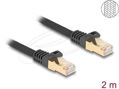 Delock - RJ45 hálózati kábel fonott borítással Cat.6A S/FTP apa - apa 2 m fekete - 80318
