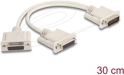 Delock - adapter Y-kábelelosztó D-Sub 15 tűs apa - 2 x D-Sub 15 tűs anya csavarokkal 30 cm - 65833