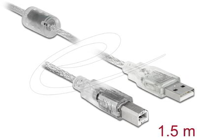 Delock - USB 2.0 A-típusú apa - USB 2.0 B-típusú apa kábel, 1,5 m, átlátszó - 83893