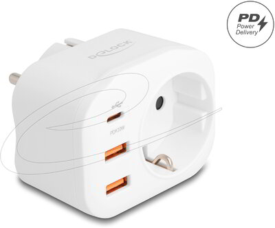 Delock - biztonsági aljzat gyerekzárral és USB PD töltővel 20 W - 11498
