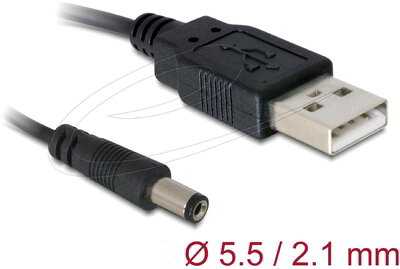 Delock - USB tápkábel DC 5.5 x 2.1 mm-es csatlakozóhoz, 1 m - 82197