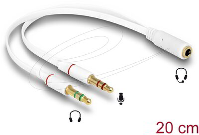 Delock - fejhallgató adapter 1 x 3,5 mm-es 4 tűs jack aljzat > 2 x 3,5 mm-es 3 tűs jack csatlakozó (iPhone) - 65585