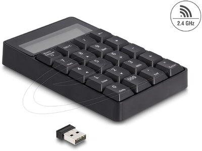 Delock - 2 az 1-ben A típusú USB billentyűzet számológép funkcióval, 2,4 GHz, vezeték nélküli, fekete - 12113
