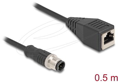 Delock - M12 adapter kábel D-kódolt 4 tűs apa - RJ45 anya 50 cm - 60067