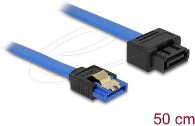 Delock - SATA-bővítőkábel, 6 Gb/s, hüvely, egyenes > SATA dugó, egyenes, 50 cm, kék, reteszes típusú - 84973