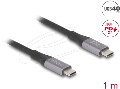 Delock - USB 40 Gbps kábel USB Type-C dugó - dugó PD 3.1 240 W E-Marker 1 m szürke fém - 81191