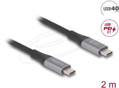 Delock - USB 40 Gbps kábel USB Type-C dugó - dugó PD 3.1 240 W E-Marker 2 m szürke fém - 81192