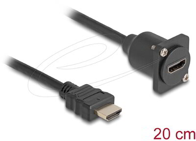 Delock - D-típusú HDMI kábel apa anya fekete 20 cm - 87966