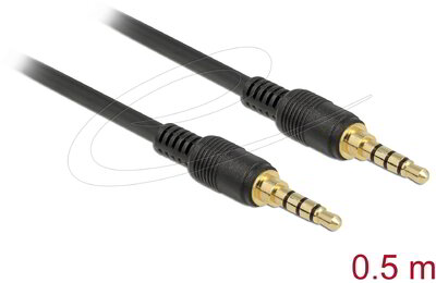 Delock - Sztereó Jack Kábel 3,5 mm 4 tűs férfi > férfi 0,5 m fekete - 85592