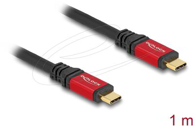 Delock - USB 2.0 kábel USB Type-C apa - apa PD 3.1 240 W E-Marker 1 m piros fém - 80050