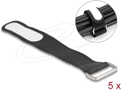 Delock - Tépőzáras kábelkötegelő horoggal és feliratozható felülettel Hx 127 mm és Sz 20 mm 5 db. fekete - 19603