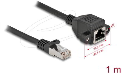 Delock - Hálózat bővítő kábel S/FTP RJ45 apa - RJ45 anya Cat.6A, 1 m hosszú, fekete - 87001