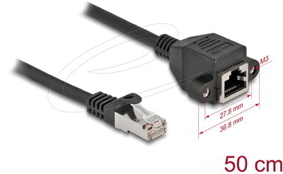 Delock - Hálózat bővítő kábel S/FTP RJ45 apa - RJ45 anya Cat.6A, 50 cm hosszú, fekete - 86999