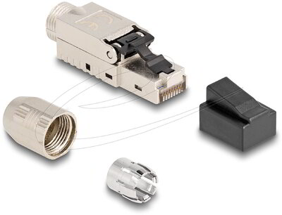 Delock - RJ45 apa dugaszoló szerelvény Cat.6A kábel borítással és por elleni fedéllel szerszám nélkül szerelhető - 87988