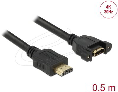 Delock - Kábel, HDMI-A dugó > HDMI-A hüvely, panelrögzítés, 4K 30 Hz 0,5 m - 85463