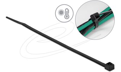 Delock - Kábelkötöző ellenáll a forró hőmérsékletnek hossza 150 x szélessége 3,6 mm, 100 db. Fekete - 19235