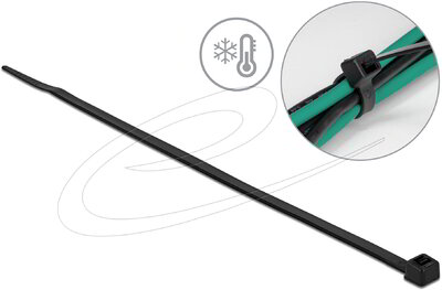 Delock - Kábelkötöző ellenáll a hideg hőmérsékletnek hossza 300 x szélessége 4,8 mm, 100 db. Fekete - 19202