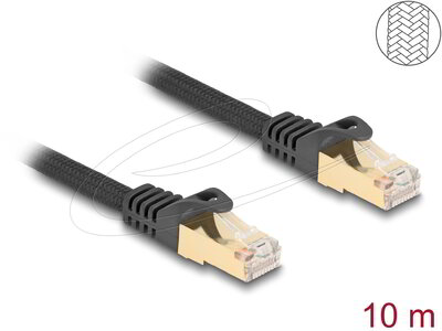 Delock - RJ45 hálózati kábel fonott borítással Cat.6A S/FTP apa - apa 10 m fekete - 80322