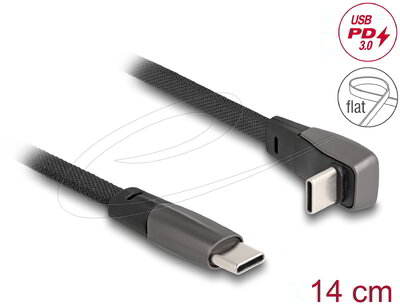 Delock - USB 2.0 Laposkábel USB Type-C apa - USB Type-C apa USB Type-C apa hajlított PD 3.0 60 W 14 cm fekete - 80750