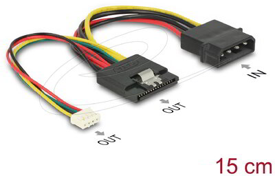 Delock - kábel SATA tápkábel 15 tűs csatlakozóaljzat > Molex 4 tűs apa + 4 tűs tápcsatlakozó anya - 85673