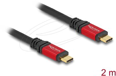 Delock - USB 5 Gbps kábel USB Type-C apa - apa PD 3.0 100 W E-Marker 2 m piros fém - 80091