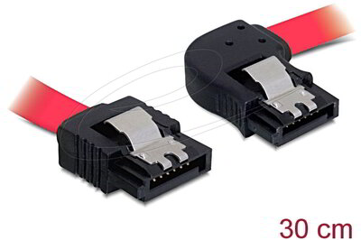 Delock - SATA 3 Gb/s kábel egyenes - jobbra 90 fok 30 cm vörös - 82606
