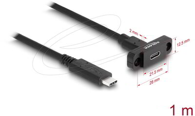 Delock - SuperSpeed ​​USB 10 Gbps (USB 3.2 Gen 2) kábel USB Type-C™ apa-nő 1 m panelre szerelhető fekete - 87824