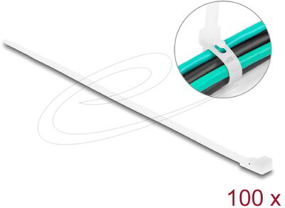 Delock - Kábelkötözők, újrafelhasználható, H 200 x Sz 4,8 mm, 100 darab, fehér - 18642