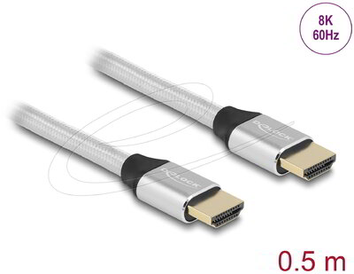 Delock - Ultra High Speed ​​​​HDMI kábel 48 Gbps 8K 60 Hz ezüst 0,5 m tanúsítvánnyal - 85365
