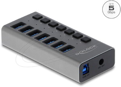 Delock - Külső SuperSpeed USB hub 7 bemenettel és kapcsolóval - 63669