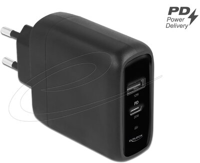 Delock - USB töltő USB Type-C PD 3.0 és A-típusú USB-hez 20 W + 12 W teljesítménnyel - 41455