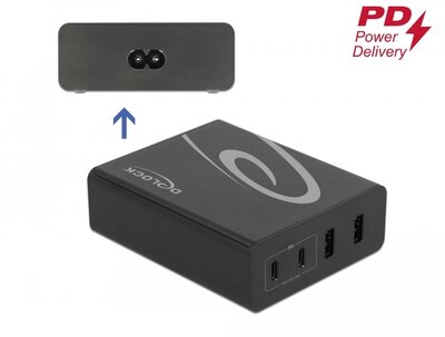 Delock - USB töltő 2 db. USB Type-C PD + 2 db. A-típusú USB 112 W-tal - 41440