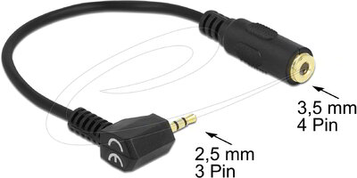 Delock - Audio kábel sztereó jack 2.5 mm 3 tűs apa könyökös > sztereó jack 3.5 mm 4 tűs anya - 65674