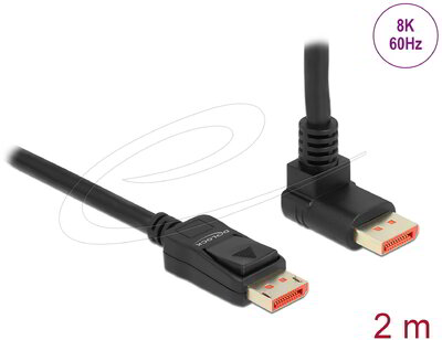 Delock - DisplayPort kábel egyenes csatlakozódugóval - csatlakozódugóval 90° ívelt felfelé 8K 60 Hz 2 m - 87055