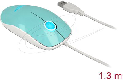 Delock - Optika LED-es egér 3 gombos, A-típusú USB, türkiz színű - 12538