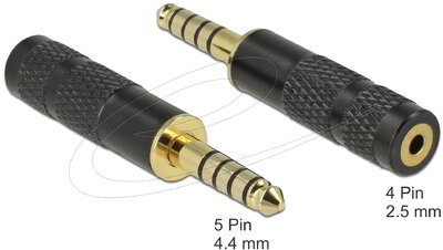 Delock - 4,4 mm-es, 5 tűs sztereó jack apa - 2,5 mm-es, 4 tűs sztereó jack anya átalakító - 65897