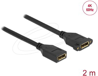 Delock - DisplayPort 1.2 kábel csatlakozóhüvellyel - csatlakozóhüvellyel panelrögzítés 4K 60 Hz 2 m - 87101