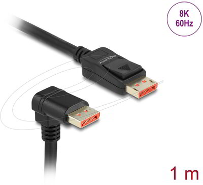 Delock - DisplayPort kábel, egyenes apa - apa, 90° lefelé hajlított, 8K 60 Hz, 1 m - 87050