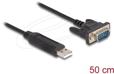 Delock - USB 2.0 - soros RS-232 adapter D-Sub 9 dugók kompakt csatlakozóházzal 50 cm FTDI - 66461