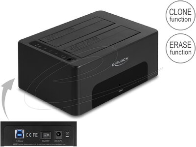 Delock - USB duális dokkoló állomás 2 db. SATA HDD / SSD számára klónozó és törlő funkcióval - 64187