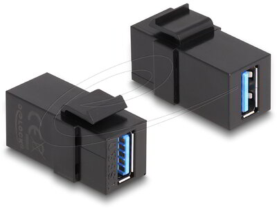 Delock - Keystone modul, USB 5 Gbps A-csatlakozóhüvely > USB 5 Gbps A-csatlakozóhüvely, fekete (1:1) - 87831